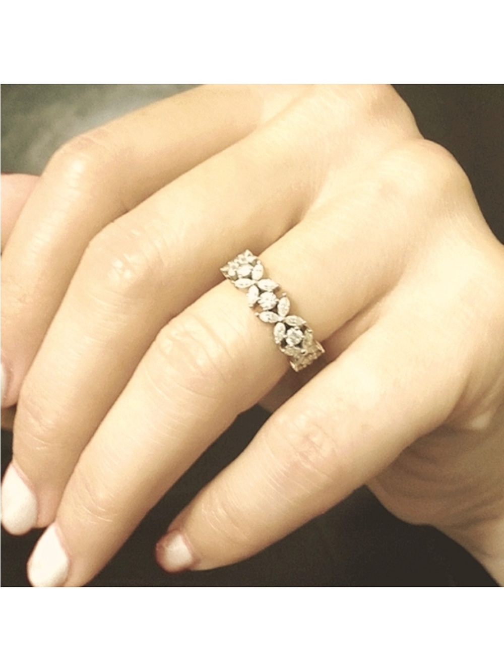 14K White Gold Marquise Moissanite & Round Moissanite 3/4 Eternity Ring - Picture 4 of 8